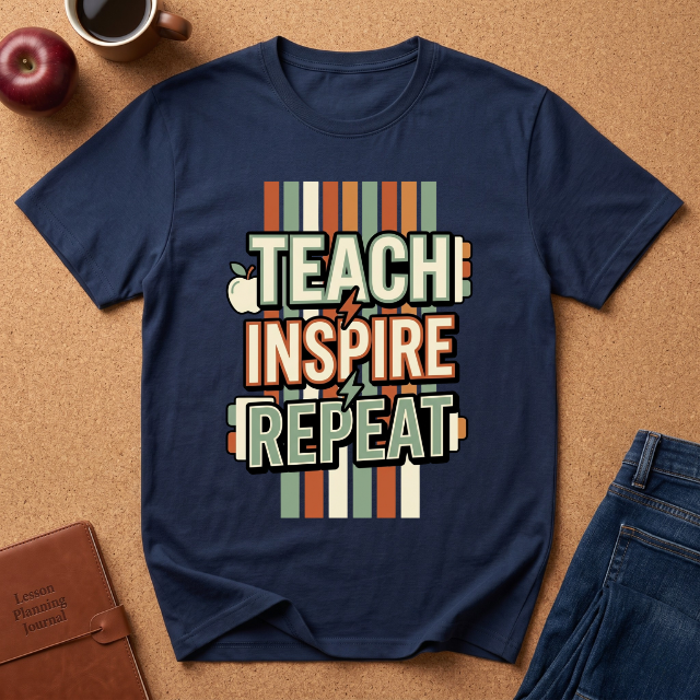 Teach Inspire Repeat T-Shirt — Retro Teacher Appreciation Tee