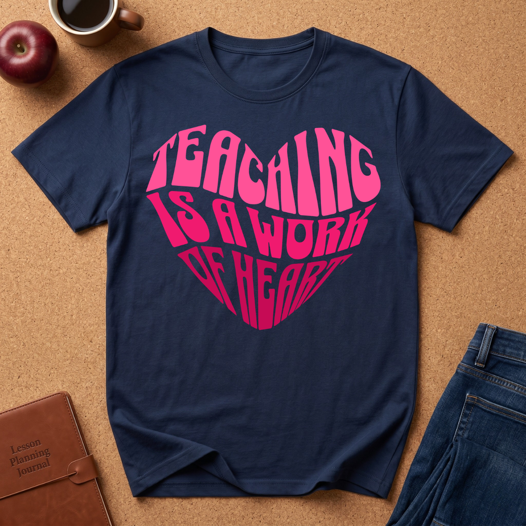 "Teaching Is A Work Of Heart" T-Shirt - Heart Graphic Teacher Tee