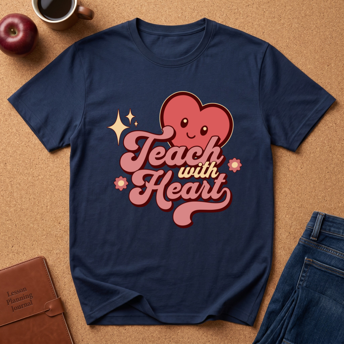 Teach With Heart T-Shirt — Cute Retro Heart Teacher Tee