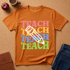 Teacher Pencil Tee — Colorful "TEACH" Graphic T-Shirt for Educators