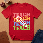 Teacher Pencil Tee — Colorful "TEACH" Graphic T-Shirt for Educators