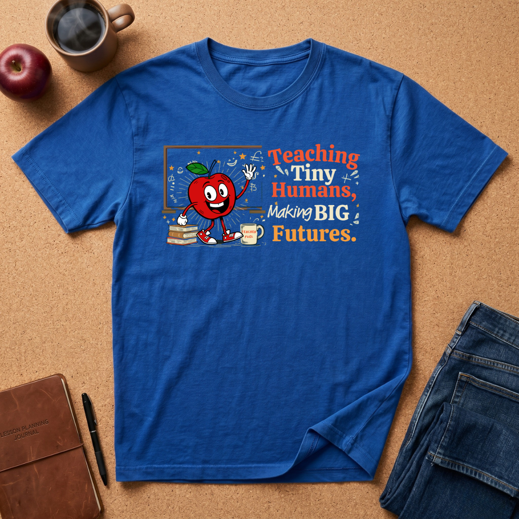 "Teaching Tiny Humans, Making BIG Futures" Cute Apple T-Shirt — Classroom Teacher Tee