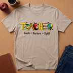 "Teach • Nurture • Uplift" Teacher T-Shirt -  School Apple & Books Tee