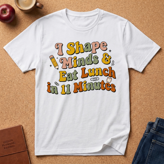 "I Shape Minds & Eat Lunch in 11 Minutes" Teacher T-Shirt — Retro Graphic Tee