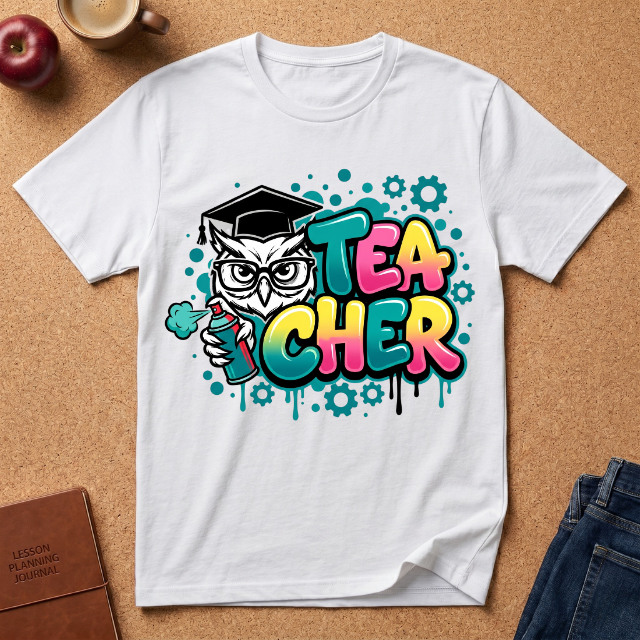 Teacher Owl Graphic T-Shirt - Colorful 'Teacher' Design, Back-to-School & Teacher Gift