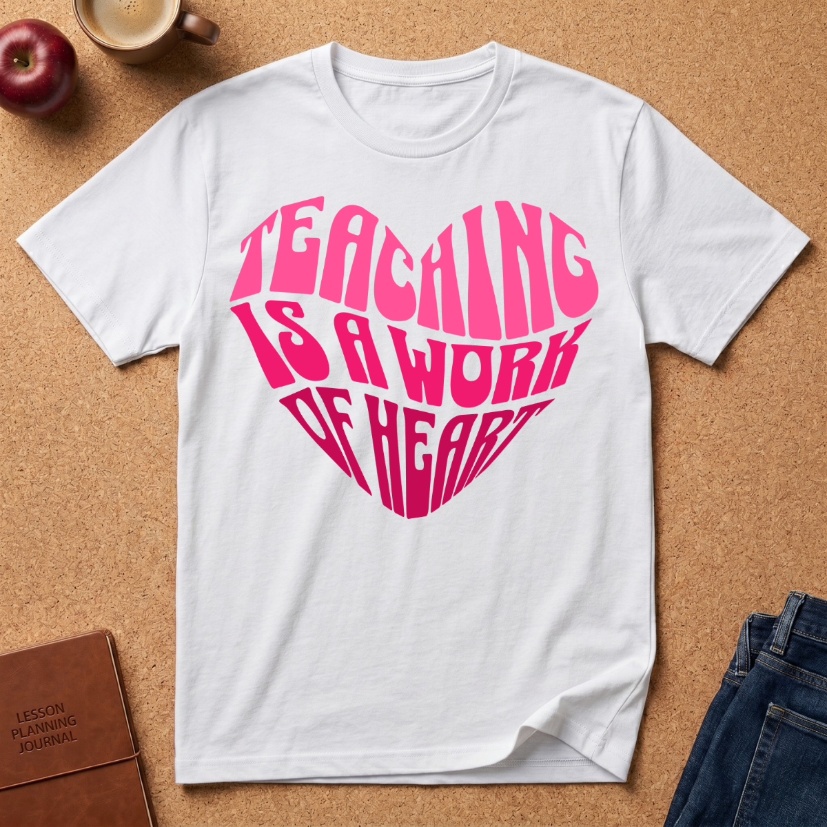 "Teaching Is A Work Of Heart" T-Shirt - Heart Graphic Teacher Tee