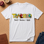 "Teach • Nurture • Uplift" Teacher T-Shirt -  School Apple & Books Tee