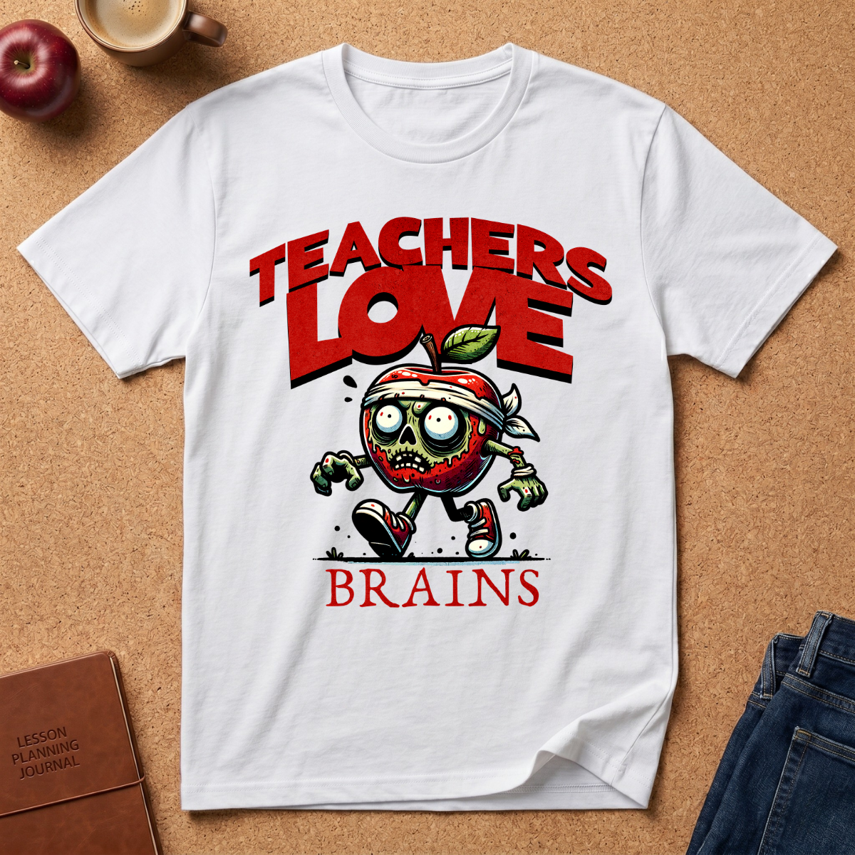 Teachers Love Brains T-Shirt — Funny Zombie Apple Teacher Tee