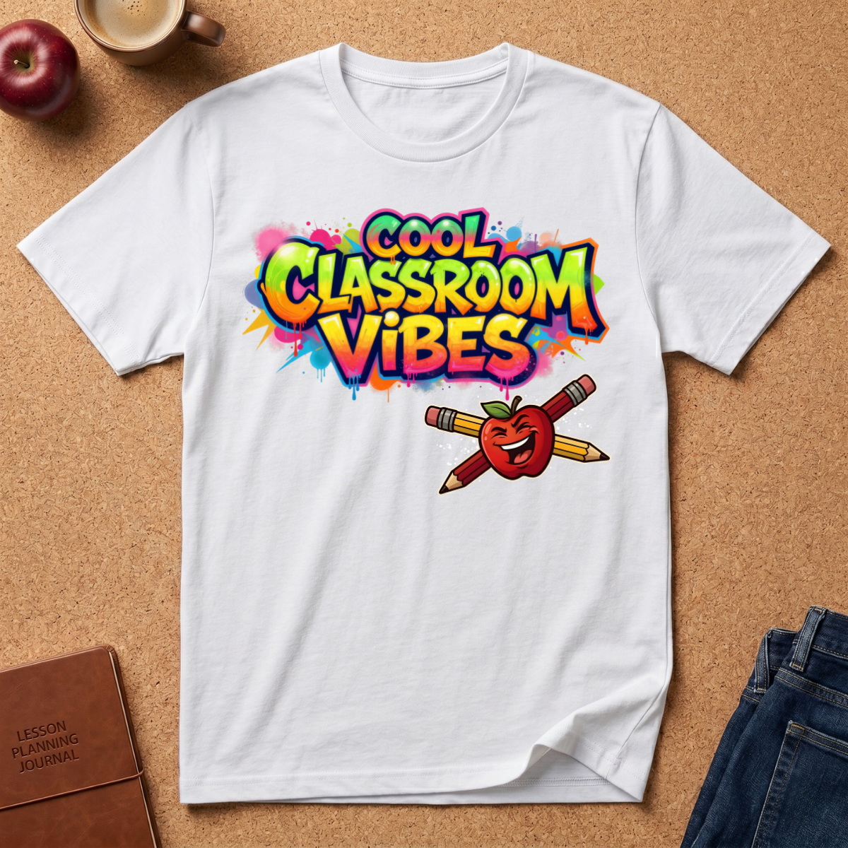 Cool Classroom Vibes T-Shirt — Teacher Apple & Pencils Graphic Tee