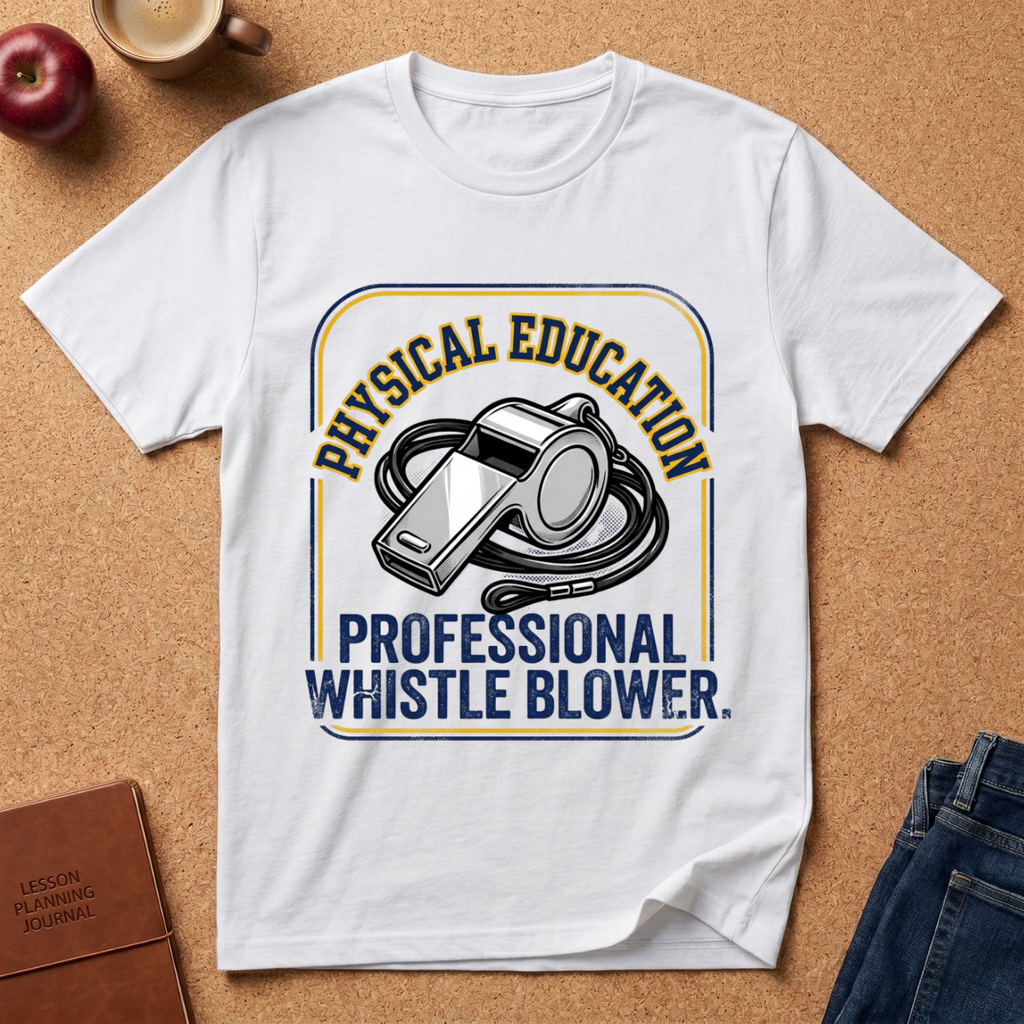 Physical Education T-Shirt — "Professional Whistle Blower" PE Coach Tee