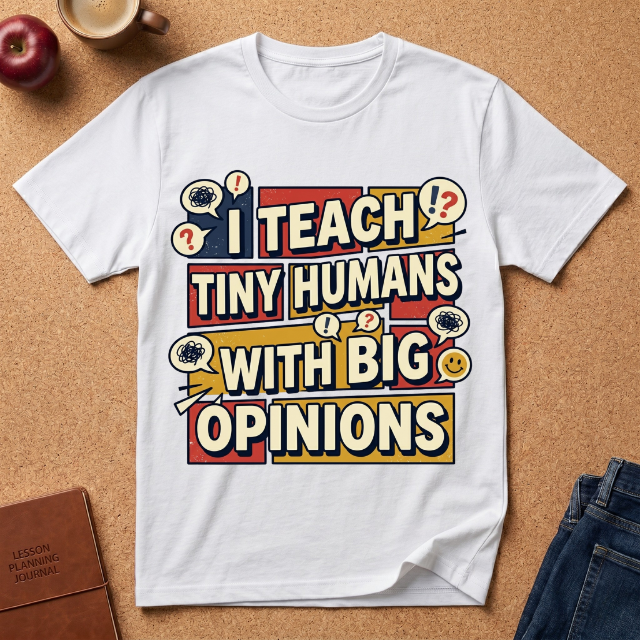 "I Teach Tiny Humans With Big Opinions" Teacher T-Shirt – Funny Educator Tee