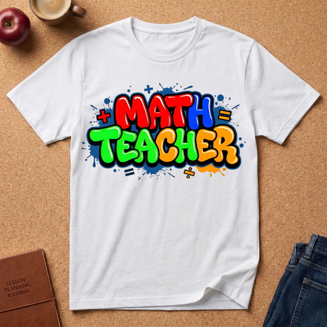Math Teacher T-Shirt — Colorful Graffiti Design