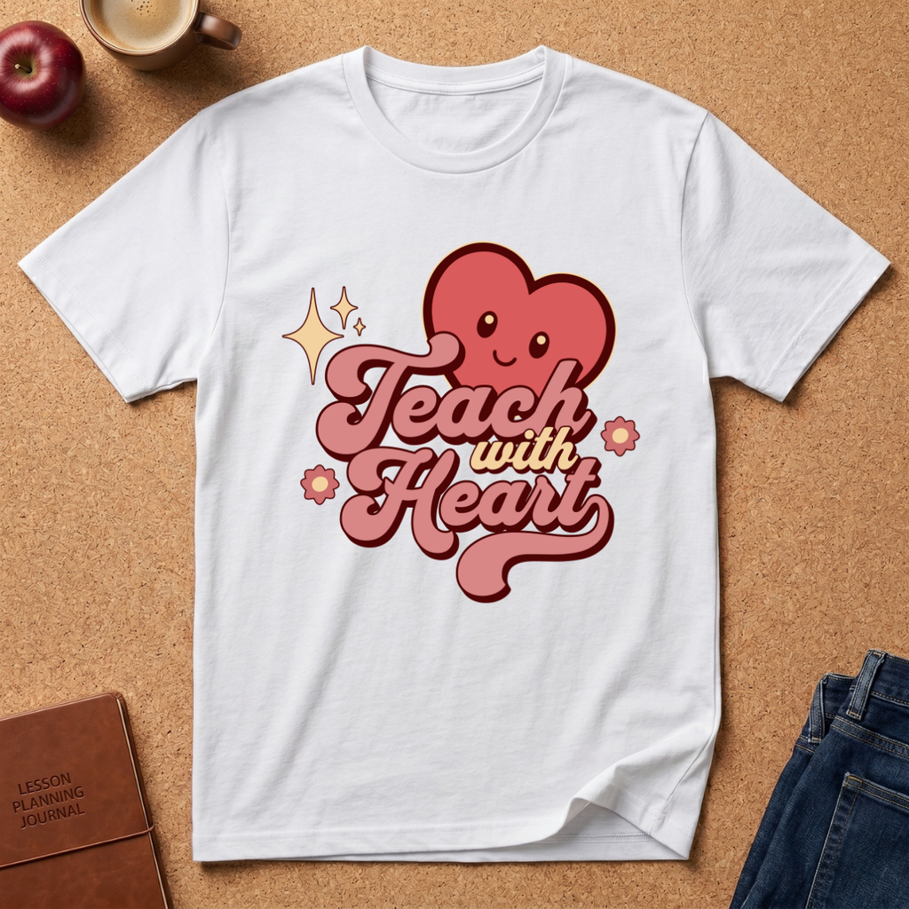 Teach With Heart T-Shirt — Cute Retro Heart Teacher Tee