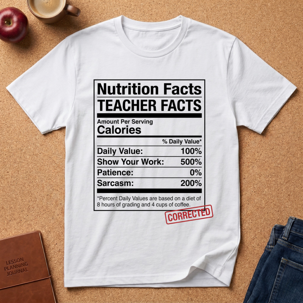 Teacher Nutrition Facts T-Shirt — Funny Teacher Gift Tee (Sarcasm 200%)